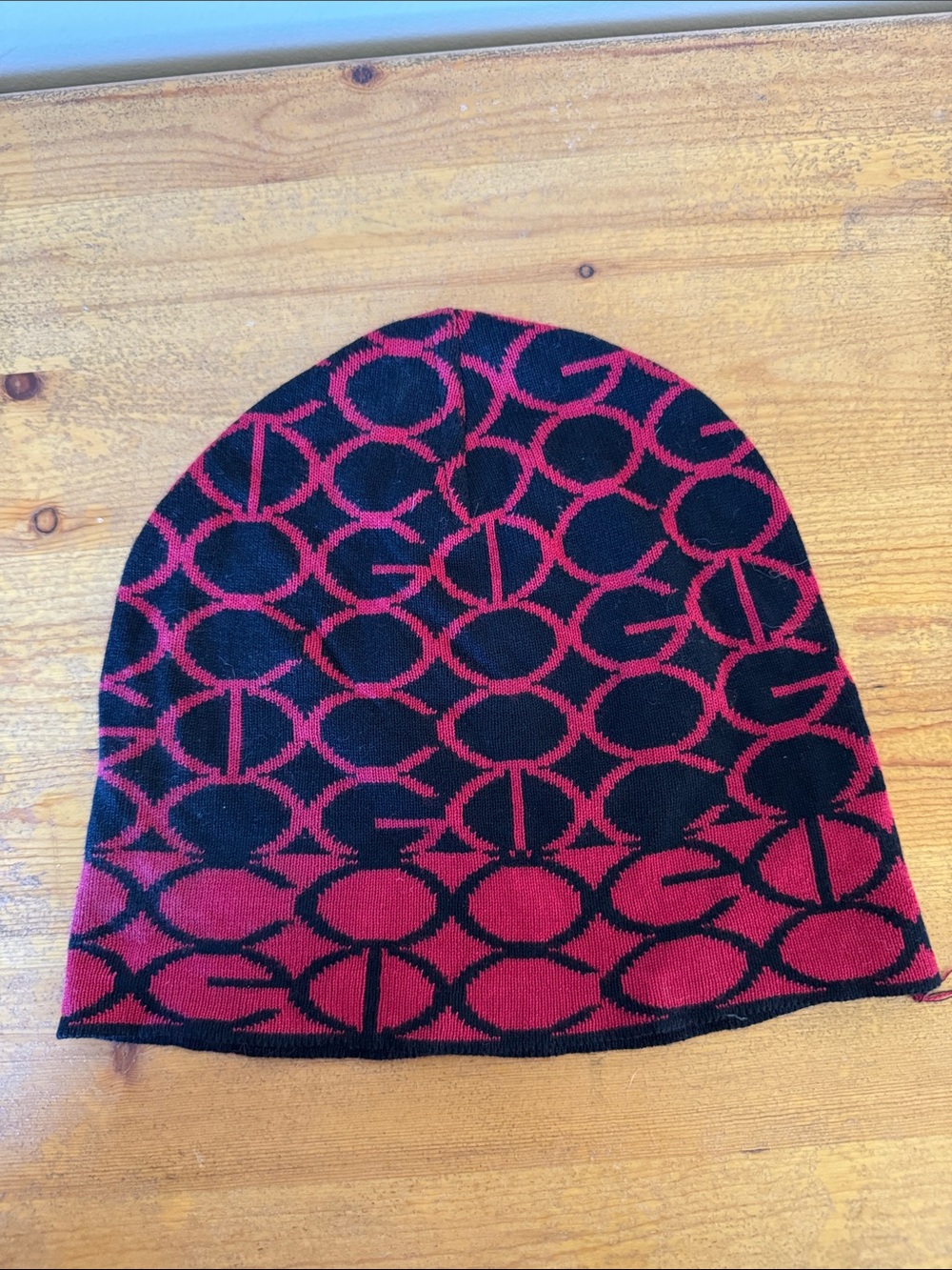 Vintage COOGI Black and Red Geometric Knit Beanie